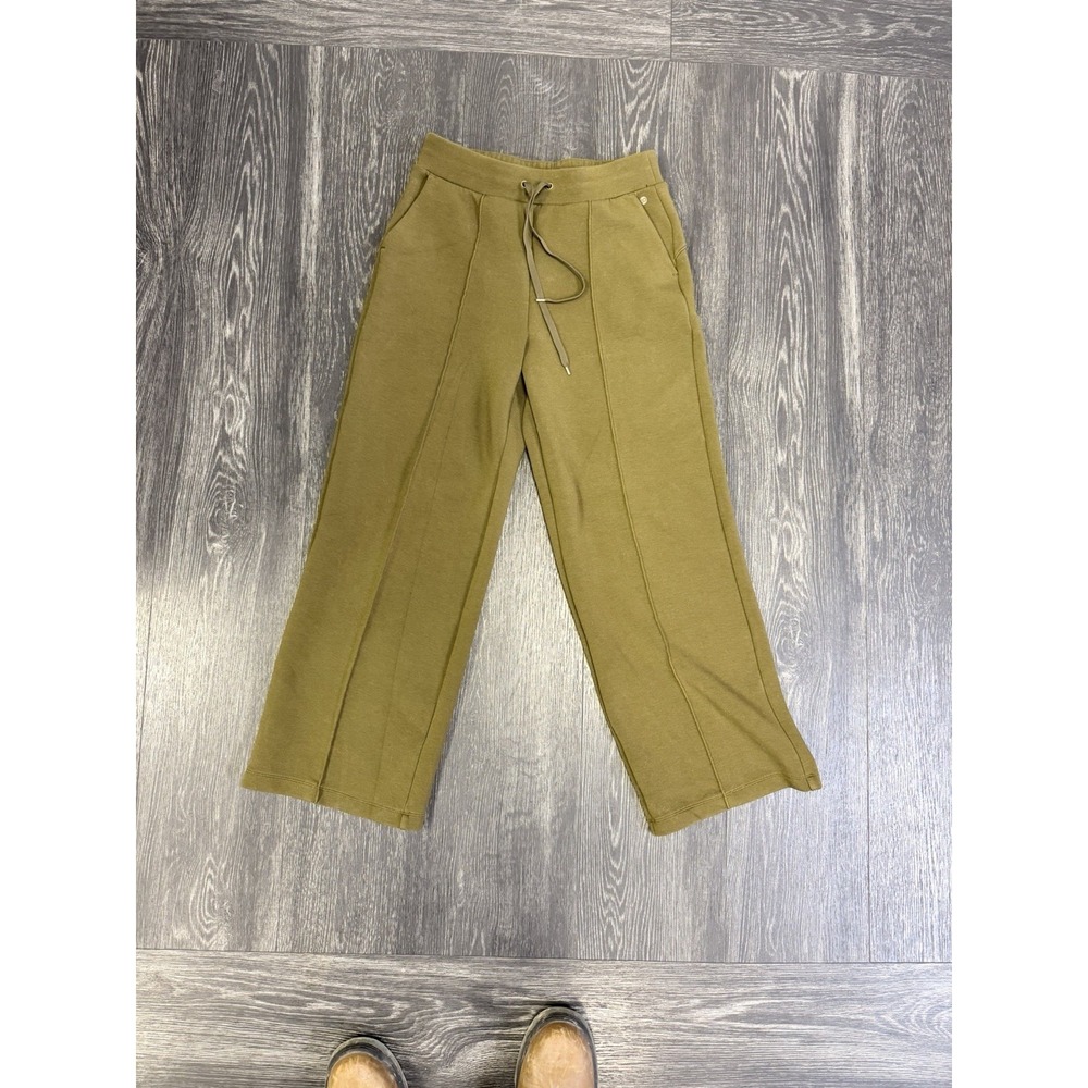 CALIA Women's Soft Scuba Wide Leg Pants Olive Green High Rise Crop